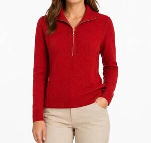 NEW ZENANA half zip high neck sweater in heather red